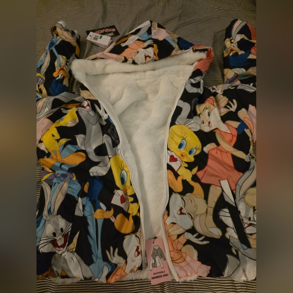 Members Only Looney Tunes Satin Print Reversible Jacket